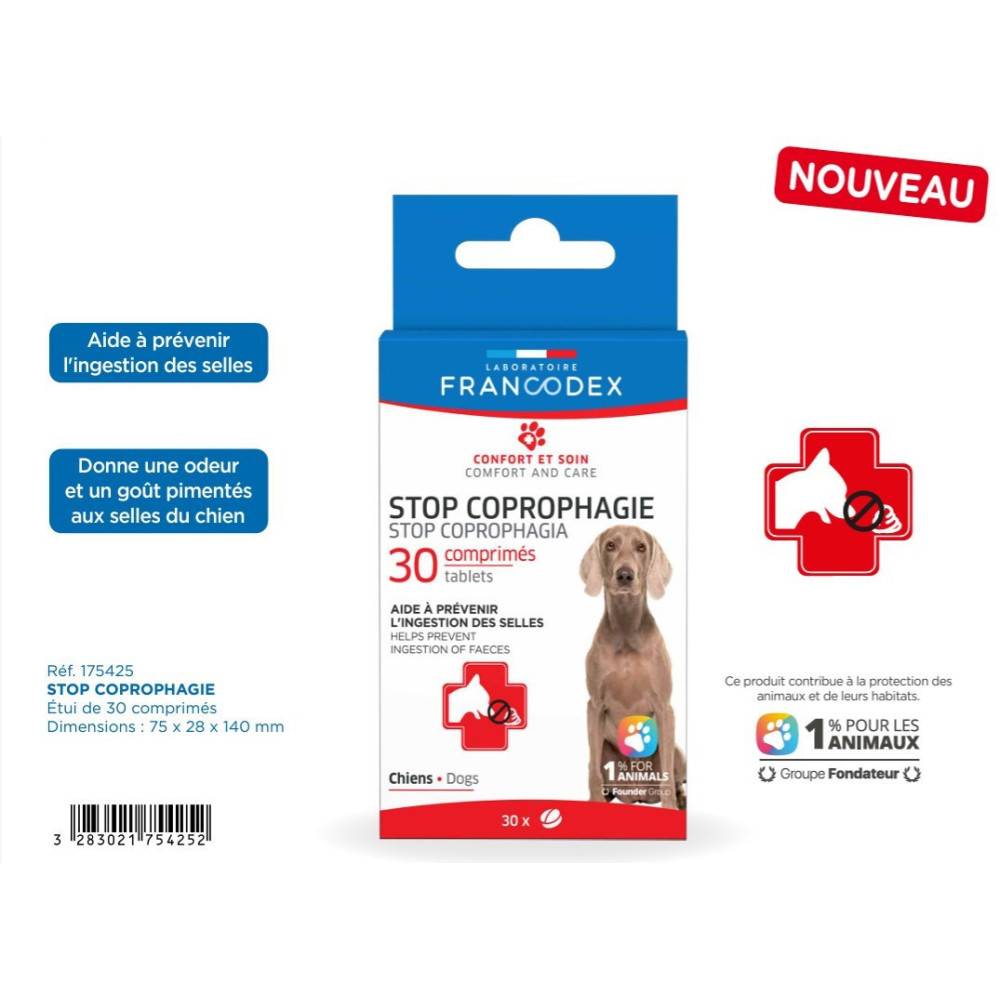 Francodex - Stop coprofagia (ingestión de heces) 30 comprimidos para perro - Imagen 2