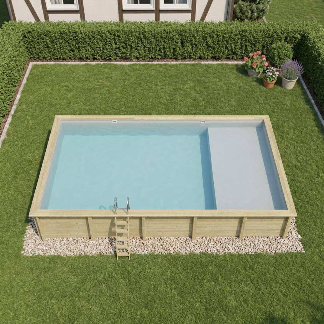 Altanka - Piscine hors sol en bois AQUA 10.2 x 5.2 - H.1.45 m avec plage, gris clair, cadre en métal - sans dalle - BAS7310OSPU2+PLA310 - ALTANKA - Image 3