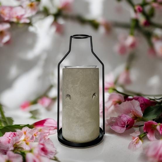 Brûle Parfum Una - Brûleur Cire Parfumée – Diffuseur Parfum d'Ambiance – Bougeoir en Ciment et Métal - Haut: 18 cm - Zen'Arôme - Image 1