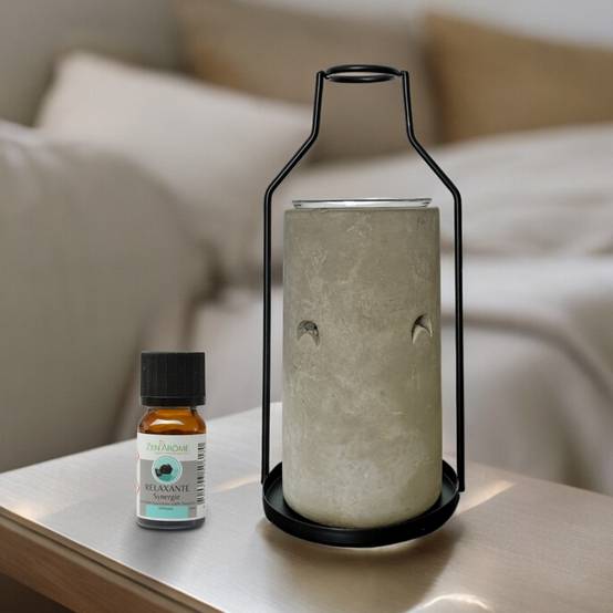 Brûle Parfum Una - Brûleur Cire Parfumée – Diffuseur Parfum d'Ambiance – Bougeoir en Ciment et Métal - Haut: 18 cm - Zen'Arôme - Image 2