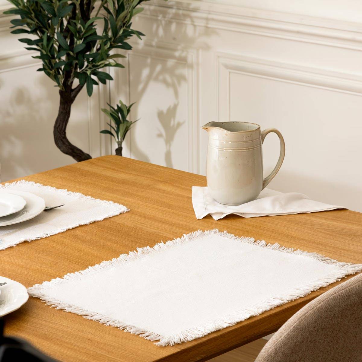 Set de table à franges - SECRET DE GOURMET - Coton - Blanc - Image 3
