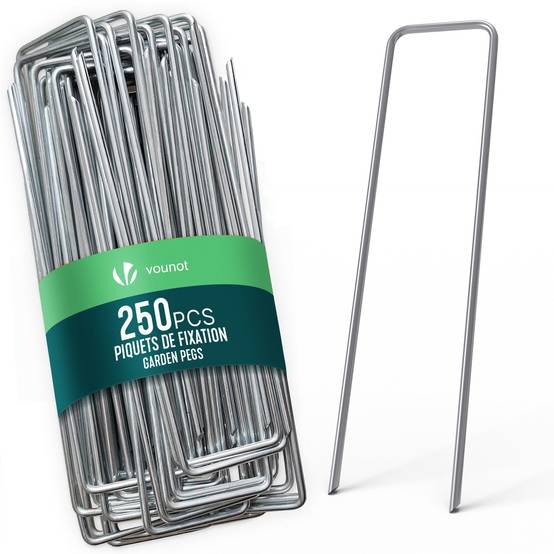 Vounot - Lot de 250 piquets de fixation en métal galvanisé - Agrafes de jardin en forme de U - 150x30mm Ø3mm - VOUNOT® - Image 1