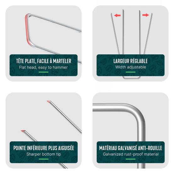 Vounot - Lot de 250 piquets de fixation en métal galvanisé - Agrafes de jardin en forme de U - 150x30mm Ø3mm - VOUNOT® - Image 3