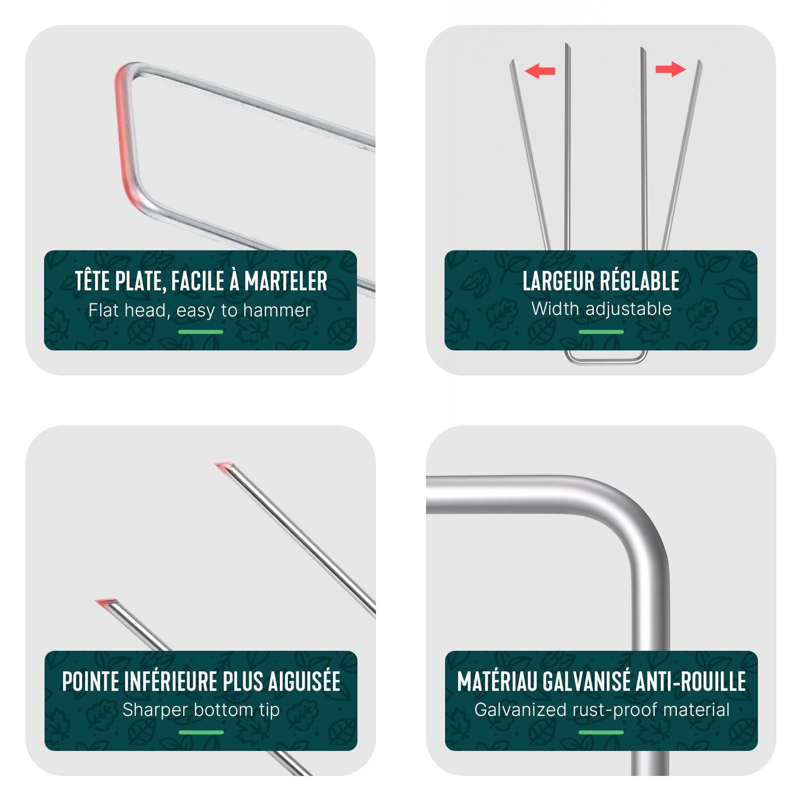 Vounot - Lot de 250 piquets de fixation en métal galvanisé - Agrafes de jardin en forme de U - 150x30mm Ø3mm - VOUNOT® - Image 3
