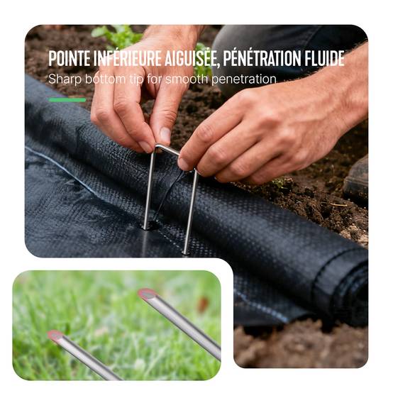 Vounot - Lot de 250 piquets de fixation en métal galvanisé - Agrafes de jardin en forme de U - 150x30mm Ø3mm - VOUNOT® - Image 4
