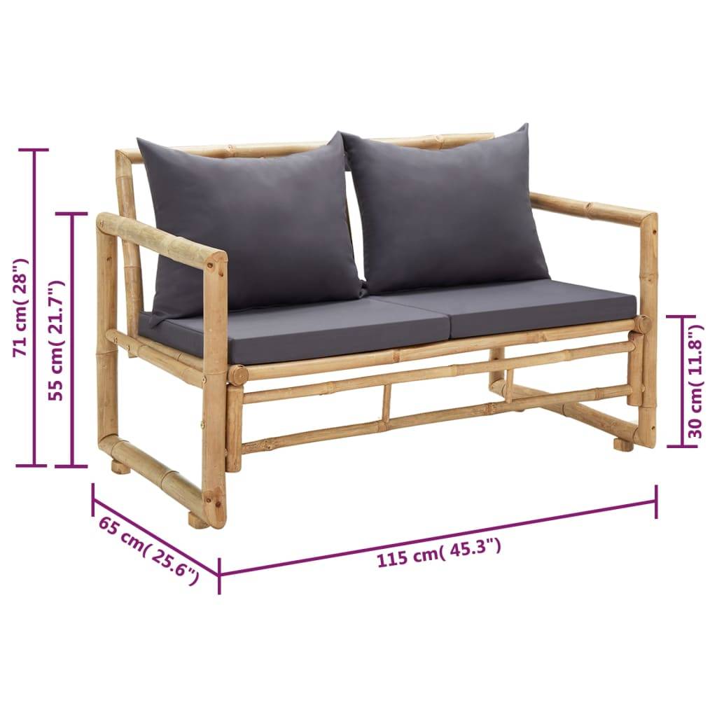 Helloshop26 - Banc de jardin meuble de patio d'extérieur terrasse avec coussins 115 x 65 x 71 cm bambou - Imagen 7