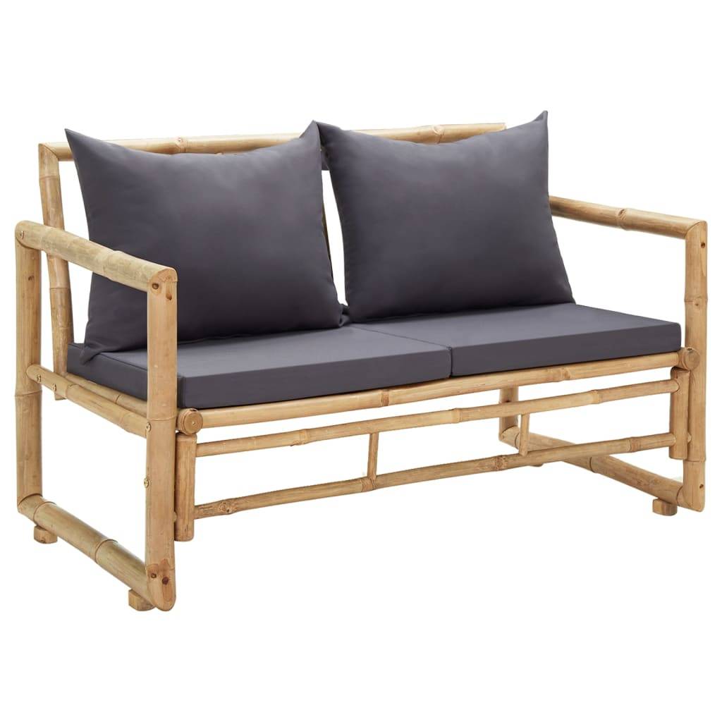Helloshop26 - Banc de jardin meuble de patio d'extérieur terrasse avec coussins 115 x 65 x 71 cm bambou - Imagen 1