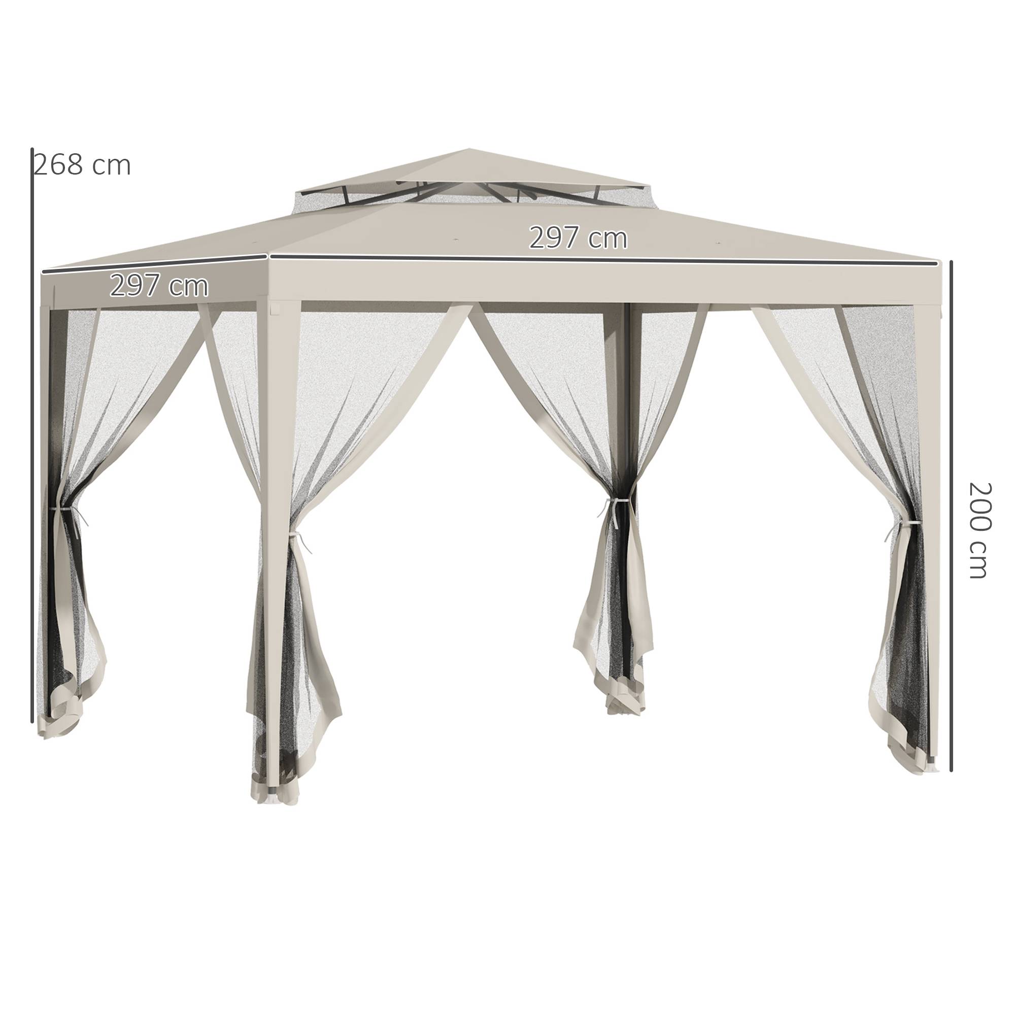 Outsunny - Tonnelle barnum de jardin 3x3m avec 4 moustiquaires amovibles double toit beige - Outsunny - Image 3