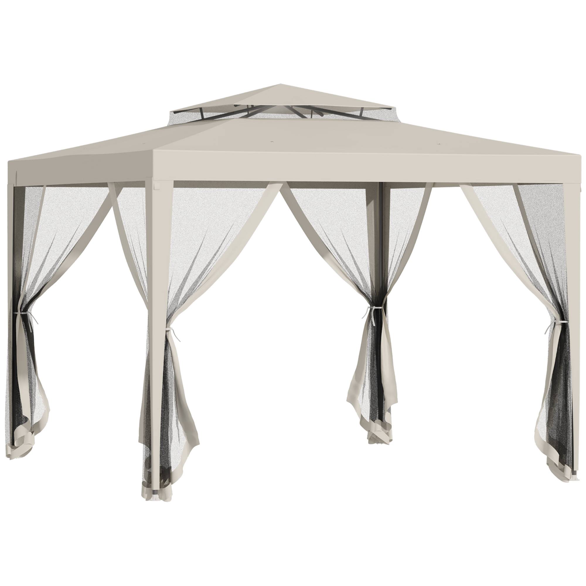 Outsunny - Tonnelle barnum de jardin 3x3m avec 4 moustiquaires amovibles double toit beige - Outsunny - Image 1