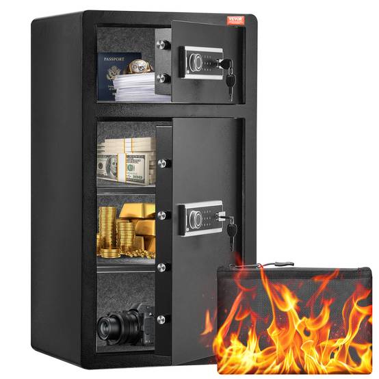 VEVOR Coffre-fort double porte 204L, déverrouillage clé/mot de passe, sac ignifuge, LED. - Image 1