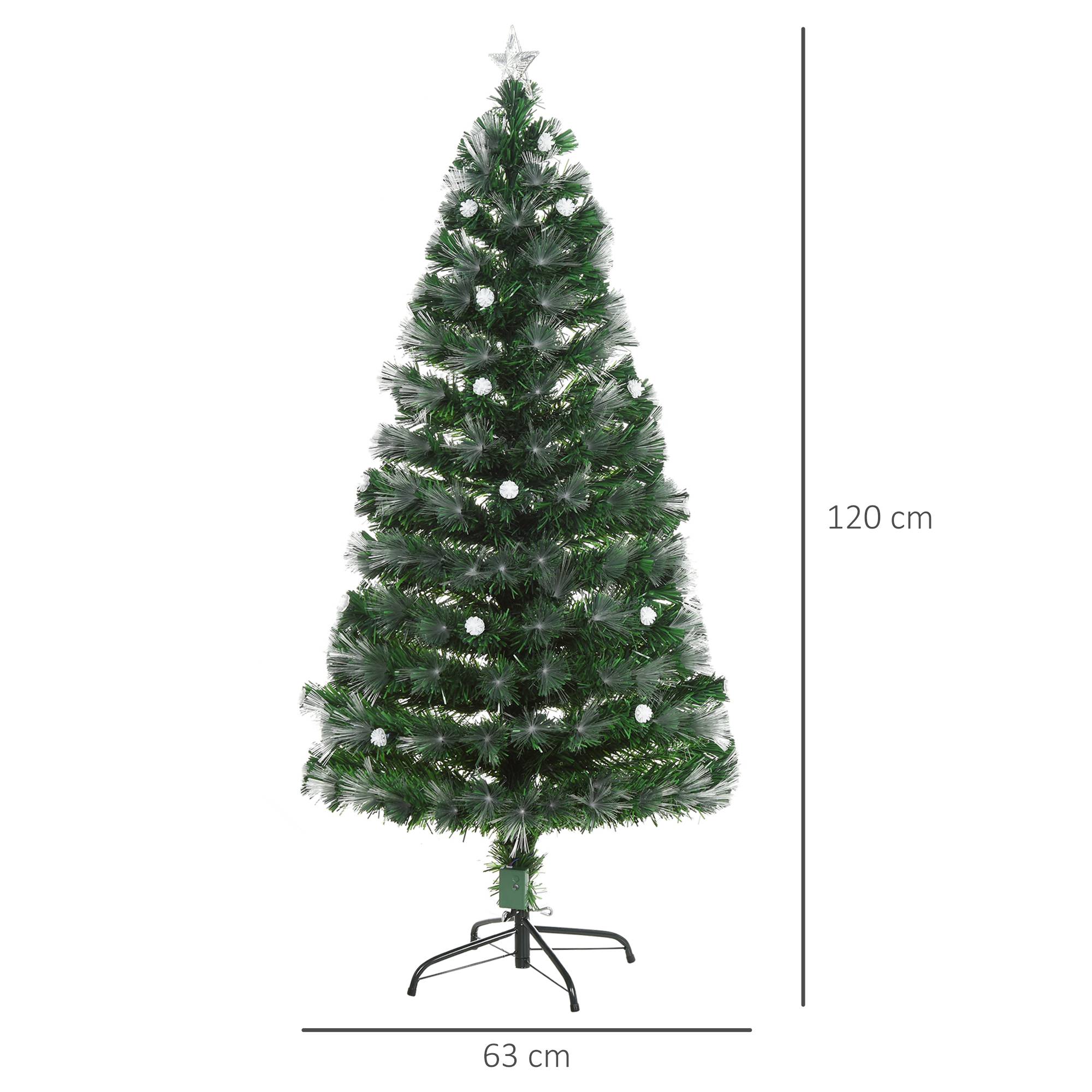 Sapin de Noël Artificiel Lumineux 120H cm Fibre Optique LED + 20 Ampoules + Support Pied 130 Branches étoile Sommet Brillante Vert - Image 5