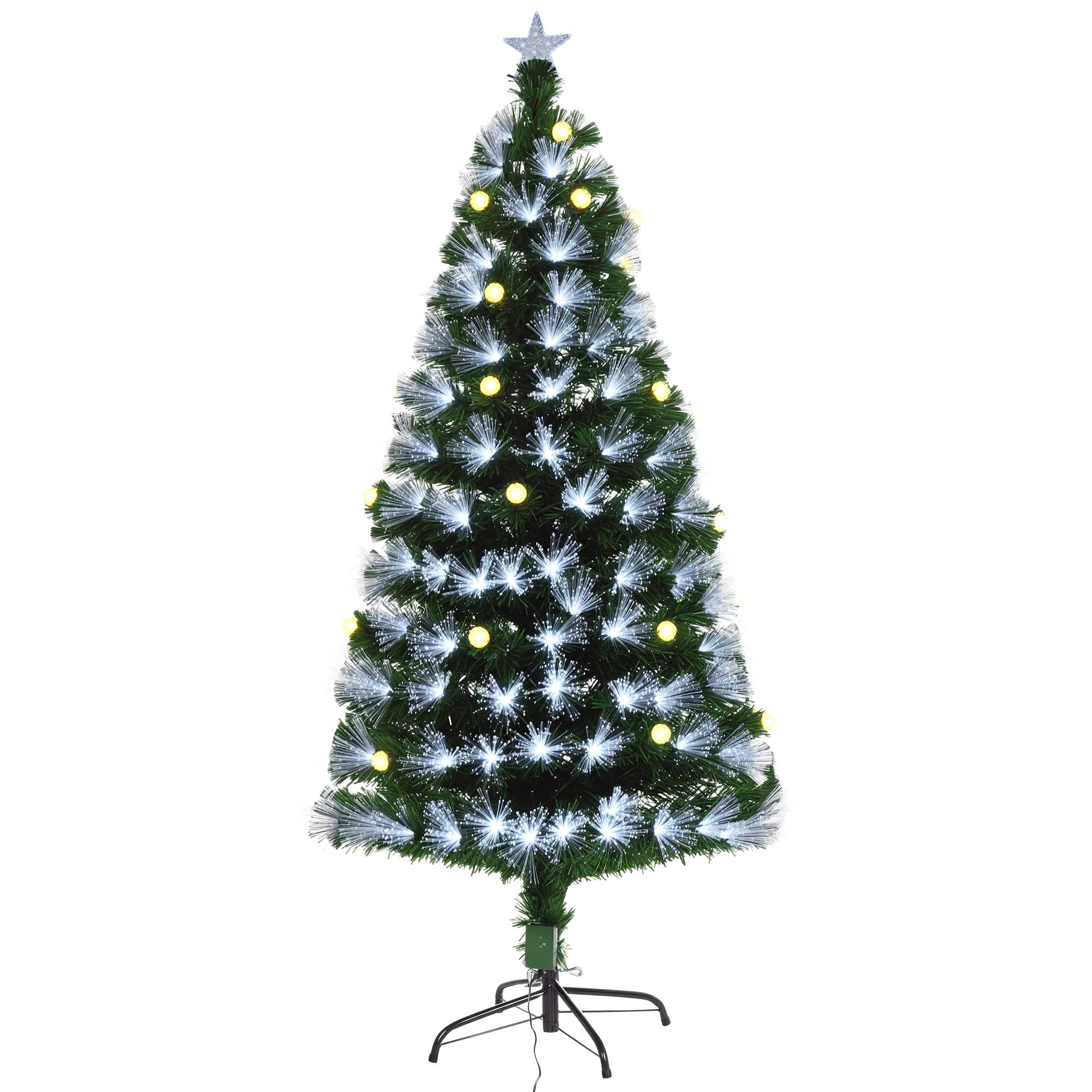 Sapin de Noël Artificiel Lumineux 120H cm Fibre Optique LED + 20 Ampoules + Support Pied 130 Branches étoile Sommet Brillante Vert - Image 1