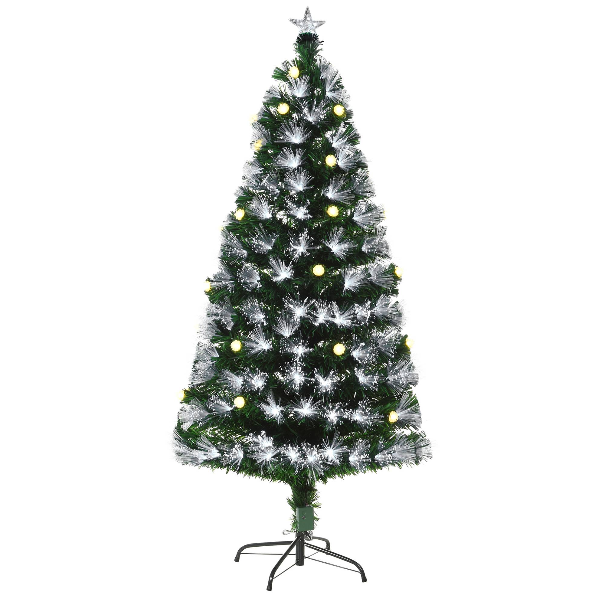 Sapin de Noël Artificiel Lumineux 120H cm Fibre Optique LED + 20 Ampoules + Support Pied 130 Branches étoile Sommet Brillante Vert - Image 2