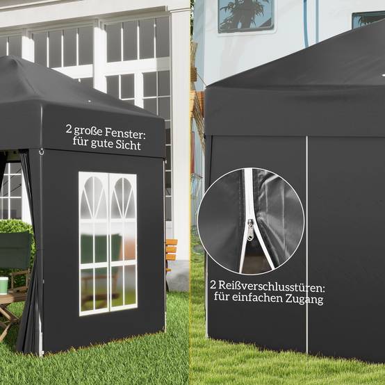 Tonnelle pliante acier tissu Oxford pour extérieur abri anti-UV 2x2m noir - ComfortXL Outdoor Living - Image 9