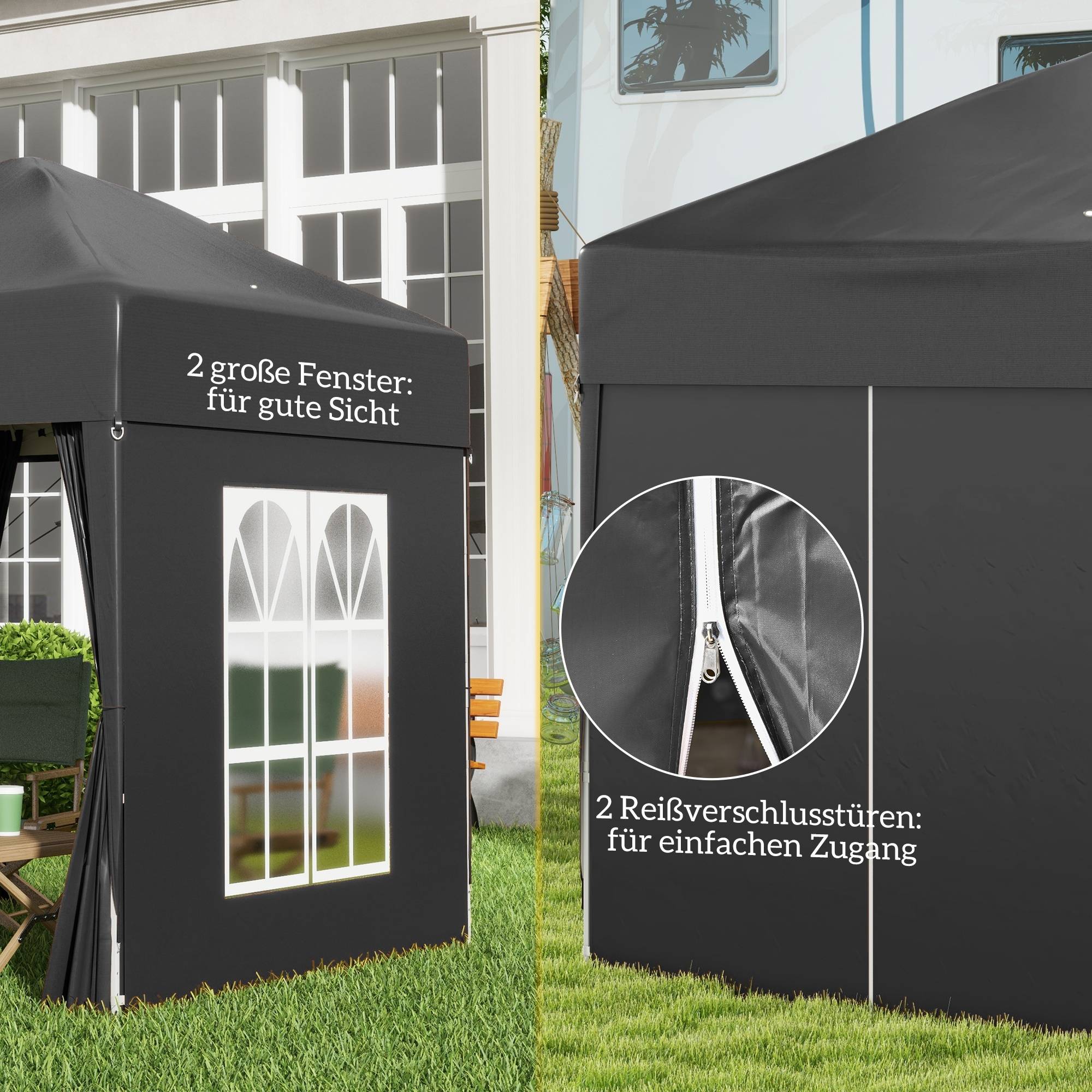 Tonnelle pliante acier tissu Oxford pour extérieur abri anti-UV 2x2m noir - ComfortXL Outdoor Living - Image 9