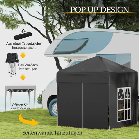 Tonnelle pliante acier tissu Oxford pour extérieur abri anti-UV 2x2m noir - ComfortXL Outdoor Living - Image 6