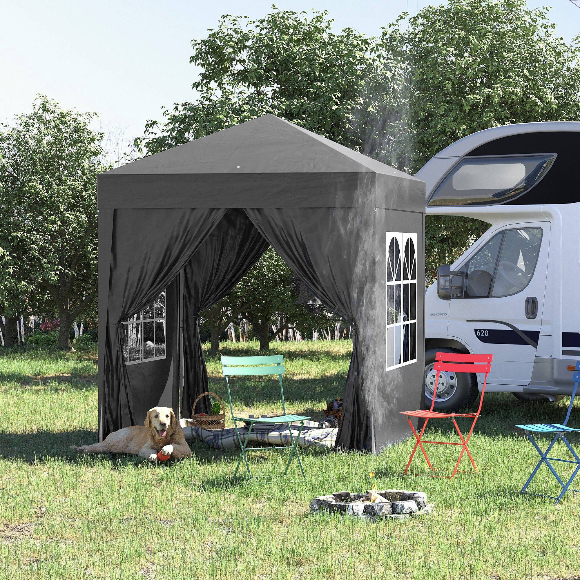 Tonnelle pliante acier tissu Oxford pour extérieur abri anti-UV 2x2m noir - ComfortXL Outdoor Living - Image 3