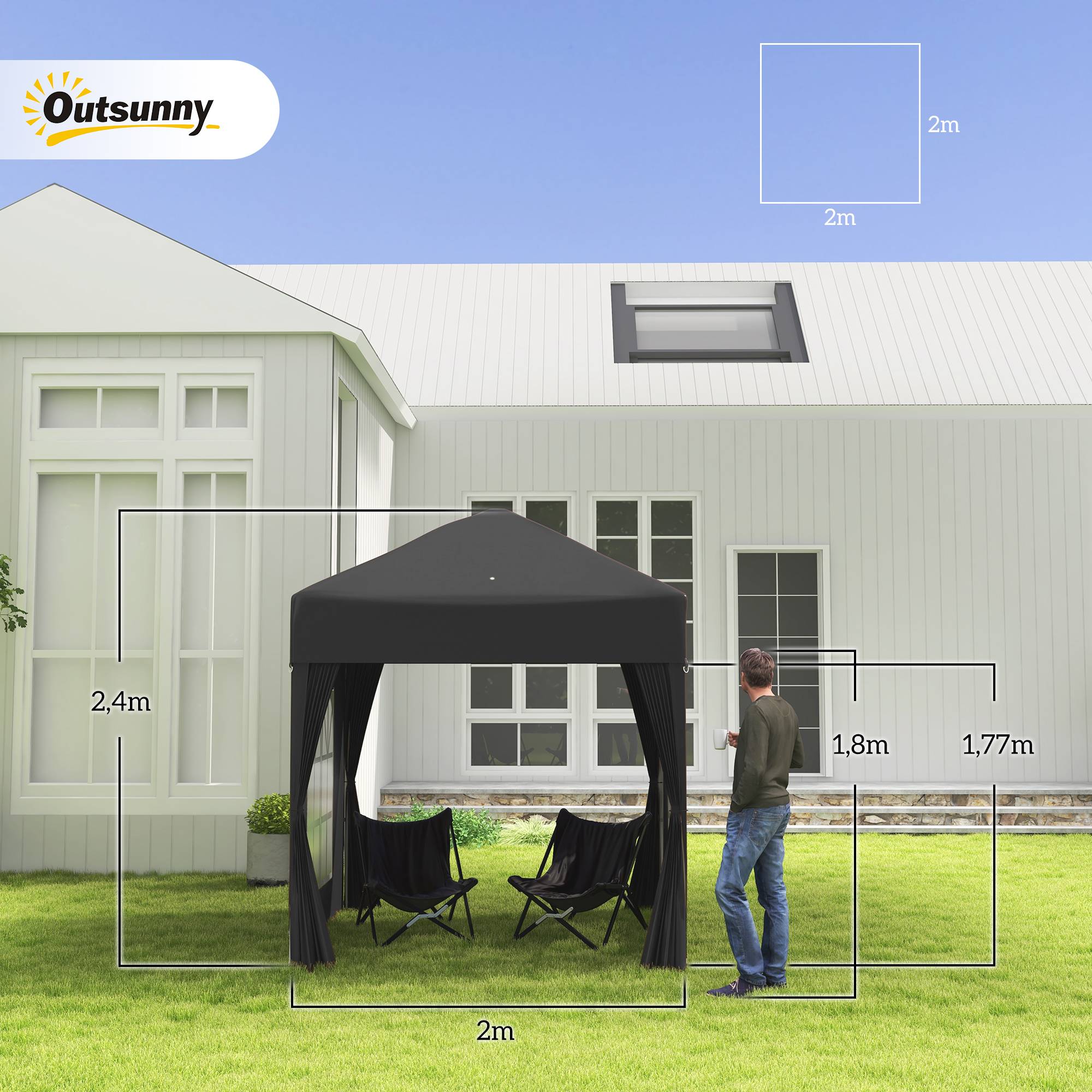 Tonnelle pliante acier tissu Oxford pour extérieur abri anti-UV 2x2m noir - ComfortXL Outdoor Living - Image 5
