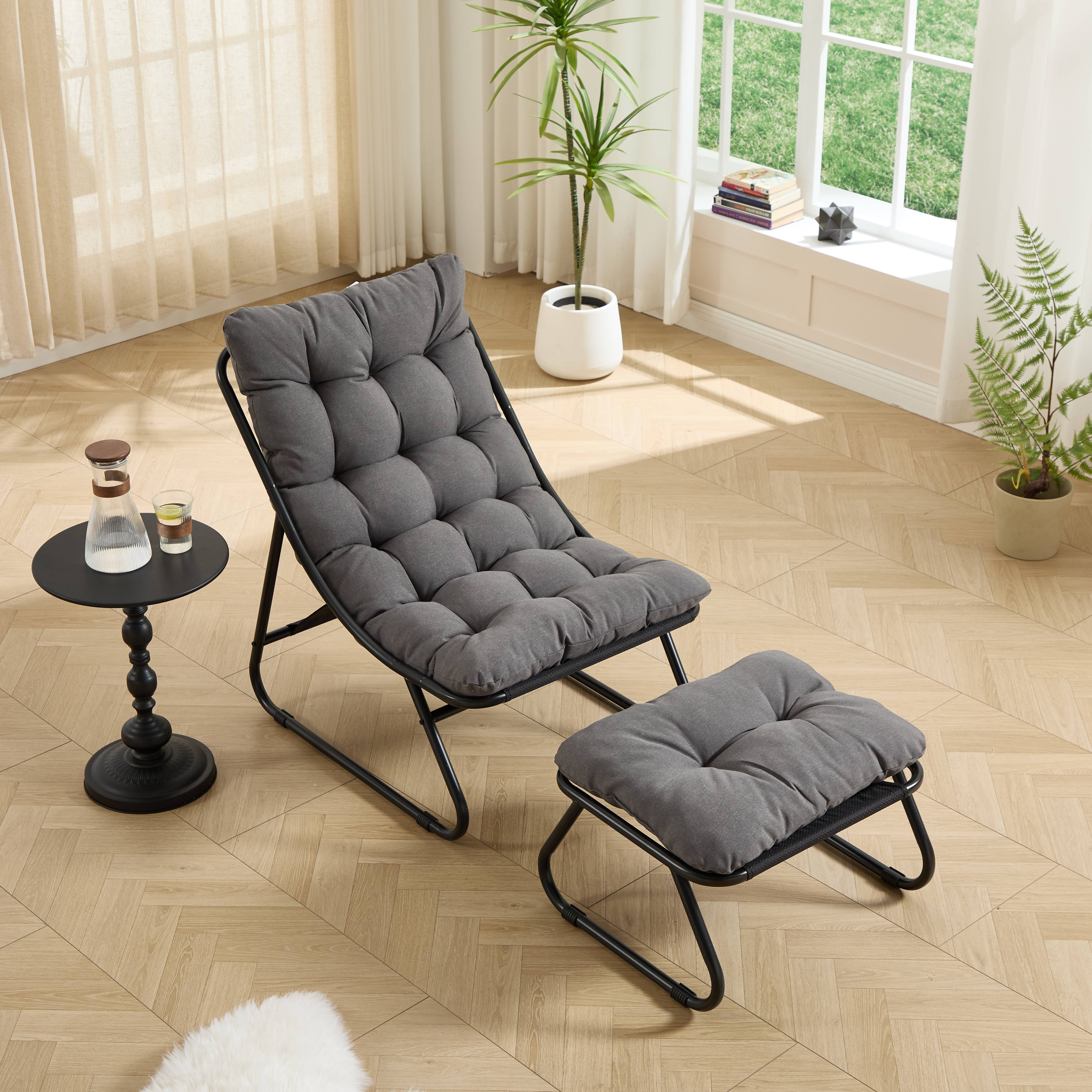 ComfortXL - Fauteuil relax avec repose-pieds acier tissu salon jardin grand confort gris 86x65x78cm - ComfortXL Outdoor Living - Image 7