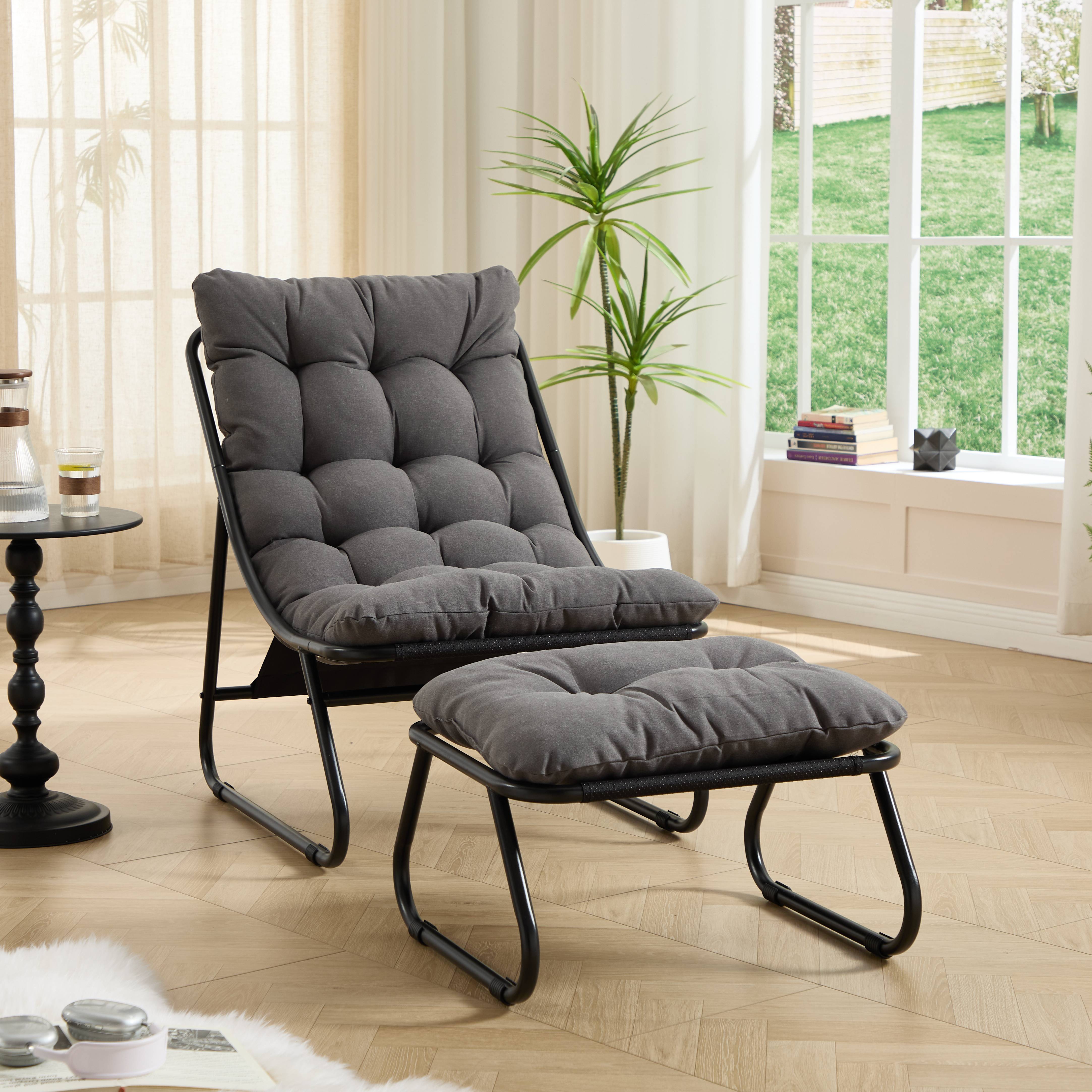 ComfortXL - Fauteuil relax avec repose-pieds acier tissu salon jardin grand confort gris 86x65x78cm - ComfortXL Outdoor Living - Image 1