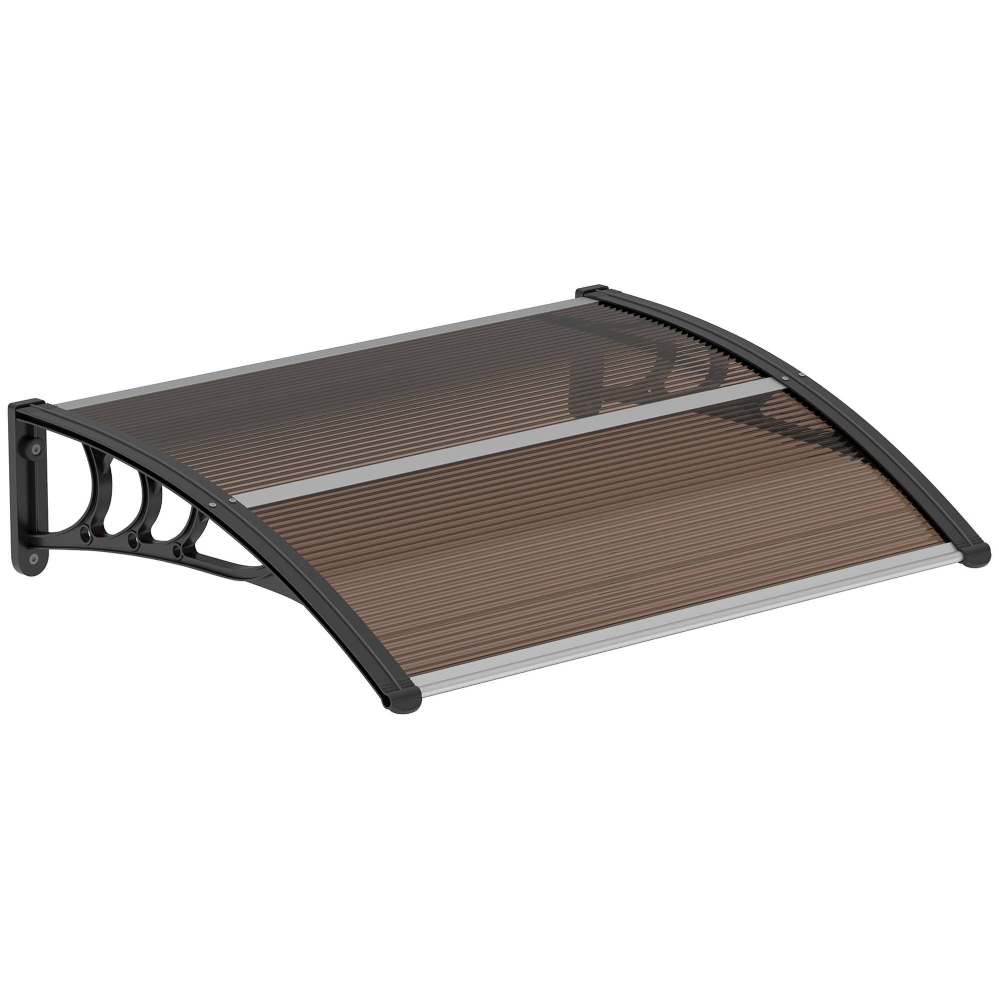 Auvent porte fenêtre polycarbonate aluminium protection pluie 120x75cm marron noir - ComfortXL Outdoor Living - Image 2