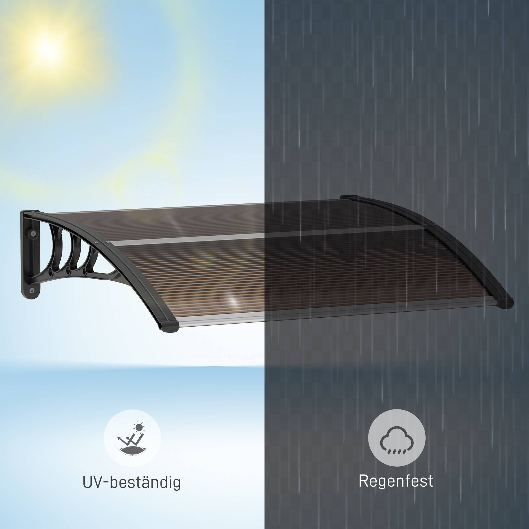 Auvent porte fenêtre polycarbonate aluminium protection pluie 120x75cm marron noir - ComfortXL Outdoor Living - Image 8
