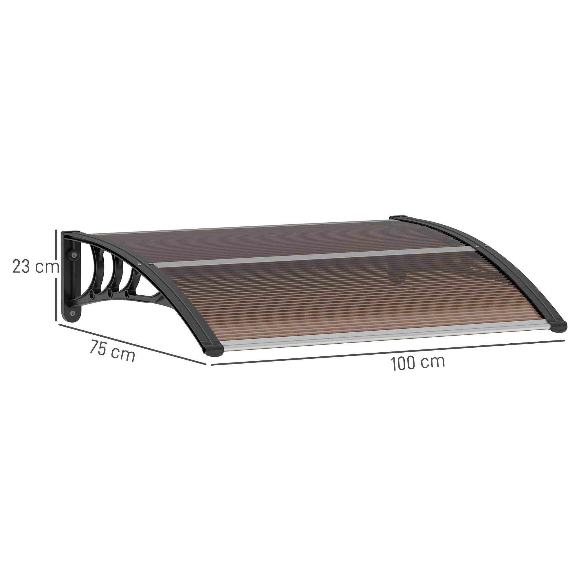 Auvent porte fenêtre polycarbonate aluminium protection pluie 120x75cm marron noir - ComfortXL Outdoor Living - Image 5