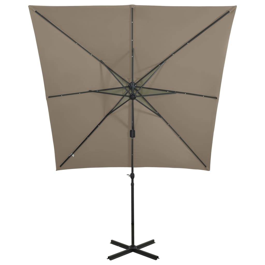 Helloshop26 - Parasol meuble de jardin déporté avec mât et lumières led 250 cm taupe - Imagen 5