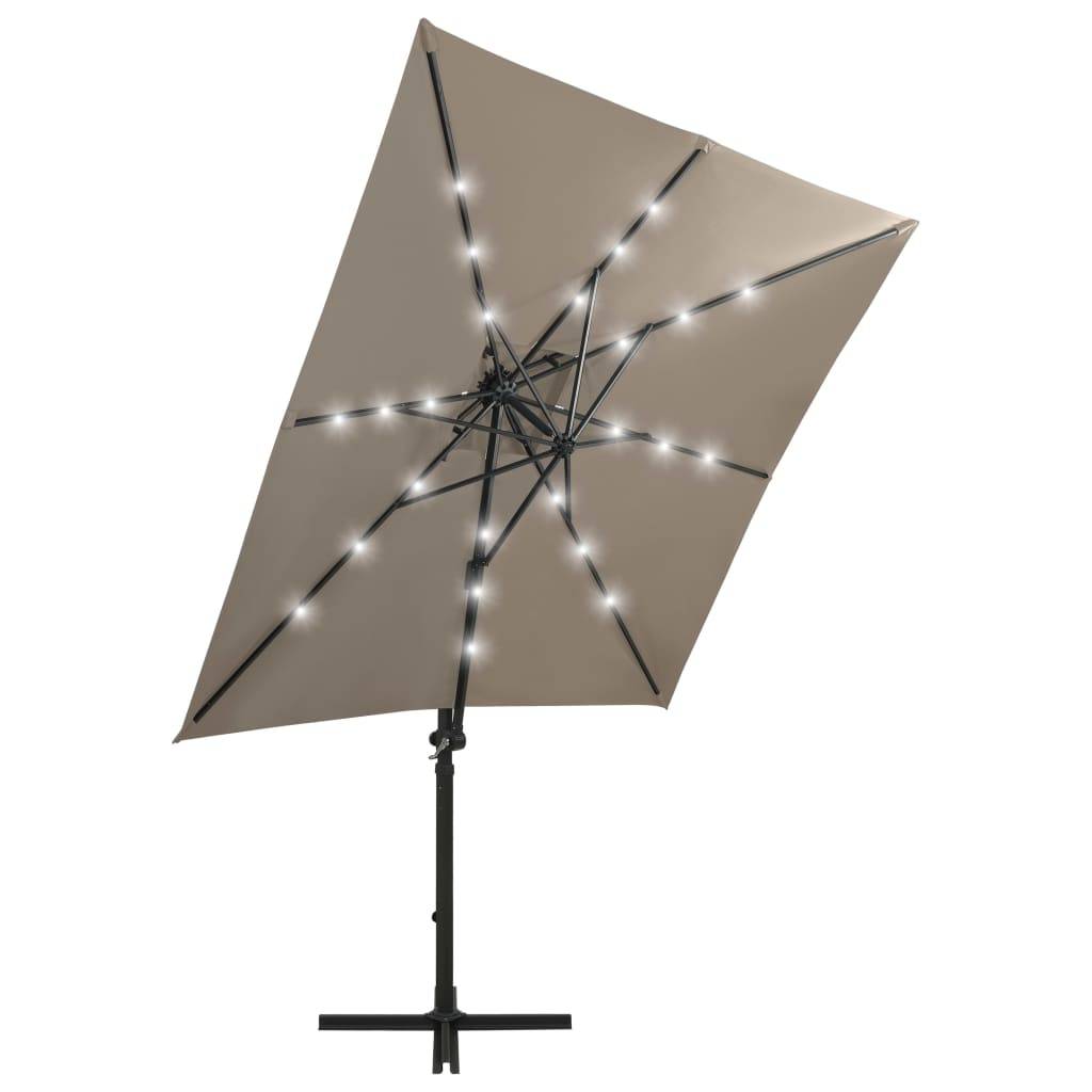 Helloshop26 - Parasol meuble de jardin déporté avec mât et lumières led 250 cm taupe - Imagen 3