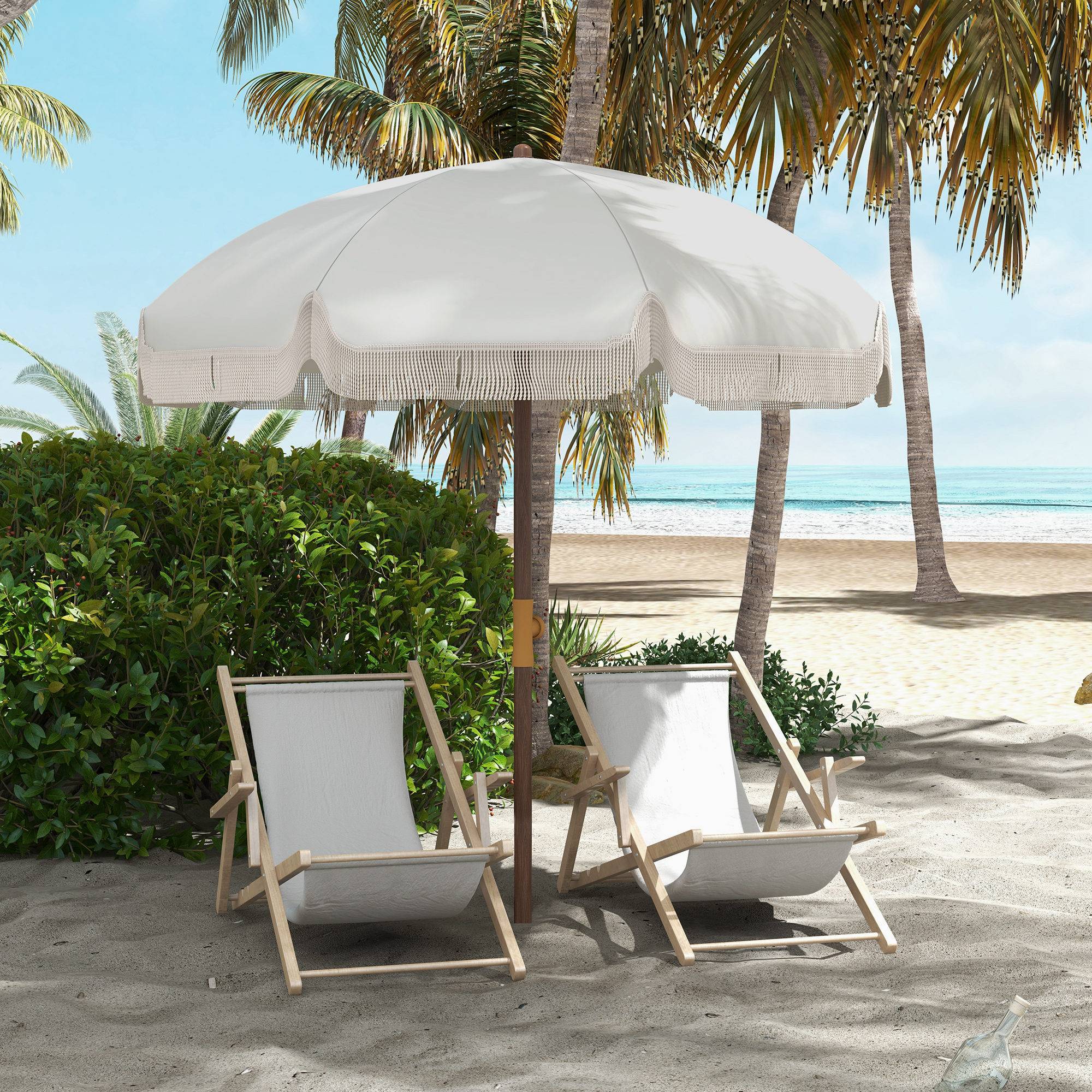 Parasol de plage d'extérieur rond parasol à frange protection UV - 190x190x210cm Gris clair fr295 - Image 4