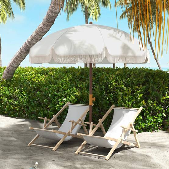 Parasol de plage d'extérieur rond parasol à frange protection UV - 190x190x210cm Gris clair fr295 - Image 3