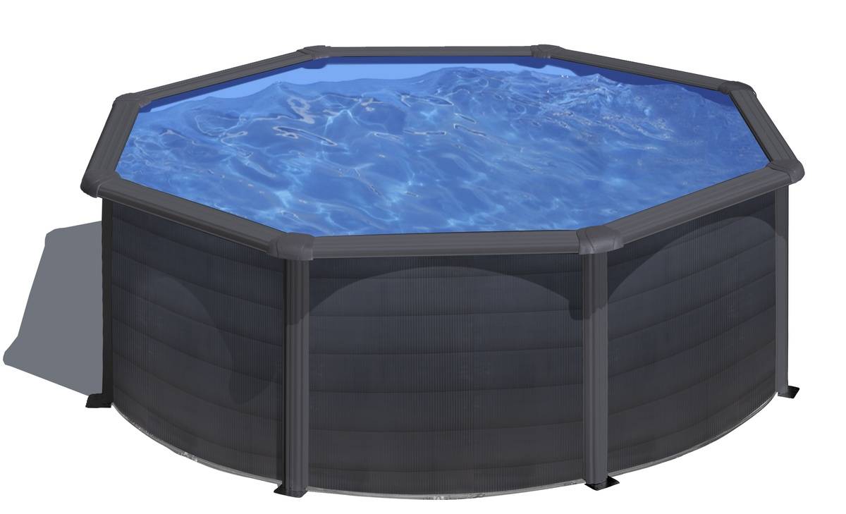 Gre Pools - Piscine ronde acier Ø3,70m x H: 1,22m - Gris anthracite - Filtration à sable Gre Pools - Image 1