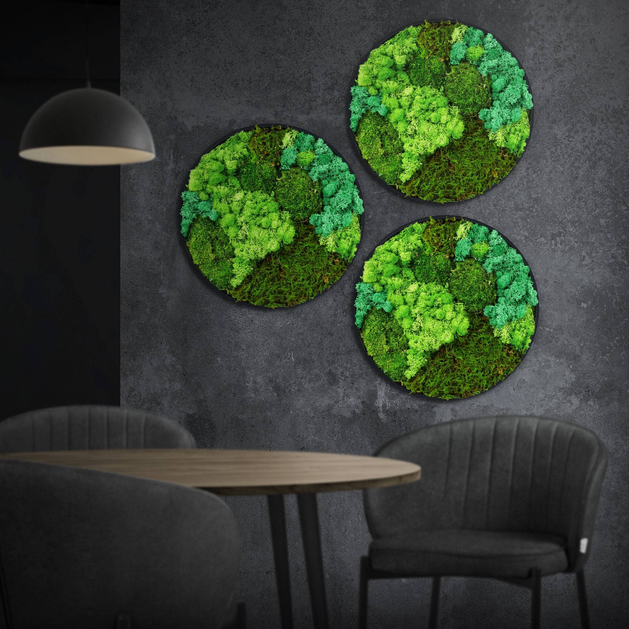 Ecd-Germany - Tableau végétal mural, mélange de mousses stabilisées, cadre en MDF rond Ø 40 cm, vert, décoration d'intérieur effet 3D, sans entretien, pièce unique - Image 1