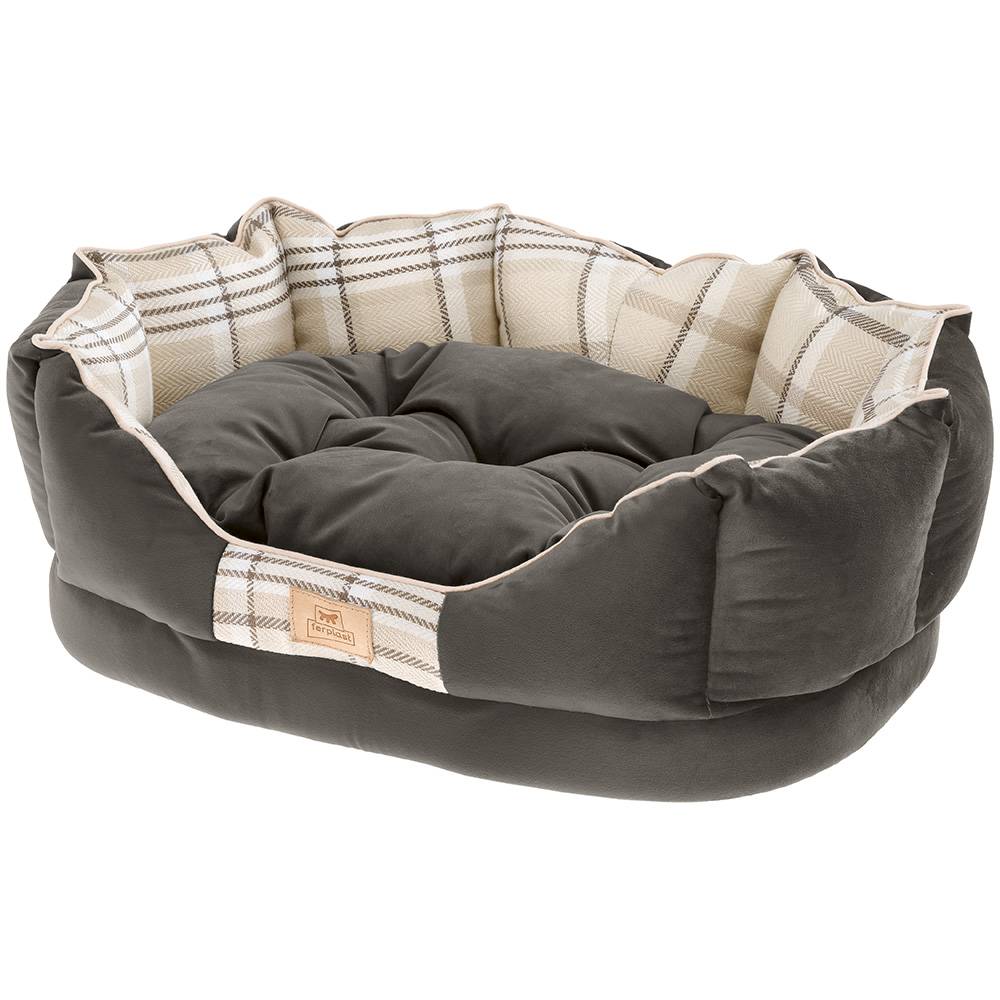Ferplast - Ferplast couchage rembourré pour chats et chiens CHARLES 60, divan avec coussin, sofa pour animaux, écossais, velours doux, lavable, 56x42x20, marron - Imagen 1