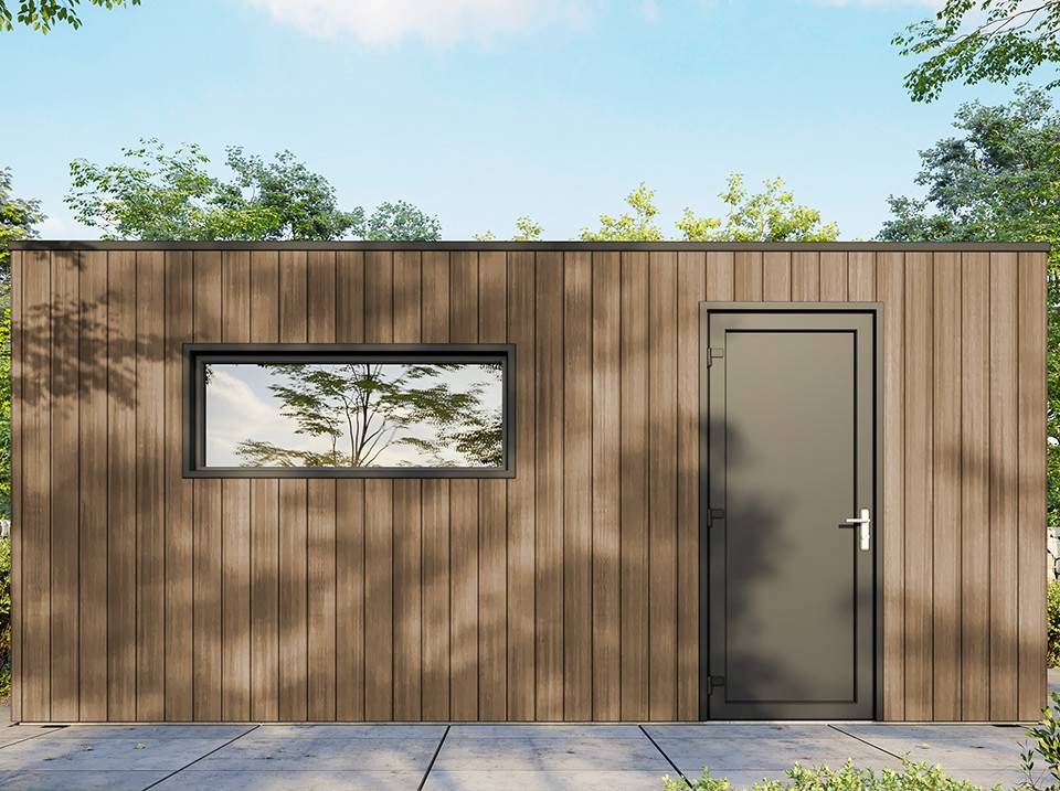Garage Composite SILVERSTONE - Bardage Couleur Teck / Teak - Surface : 20m2 - Porte Sectionnelle Motorisée - 2 télécommandes - Imagen 3