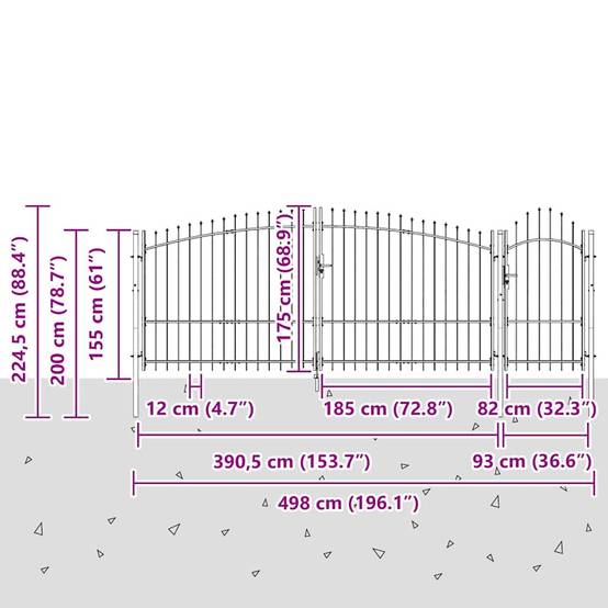 Grand portail double en acier thermolaqué pour une entrée de jardin moderne Noir 500x150 cm – ComfortXL Outdoor Living - Image 5