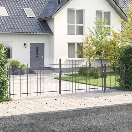 Grand portail double en acier thermolaqué pour une entrée de jardin moderne Noir 500x150 cm – ComfortXL Outdoor Living - Image 1
