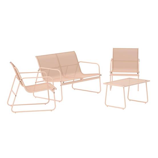 Paris Prix - Salon de Jardin 4 Places "Scopello" 110cm Beige - Image 1