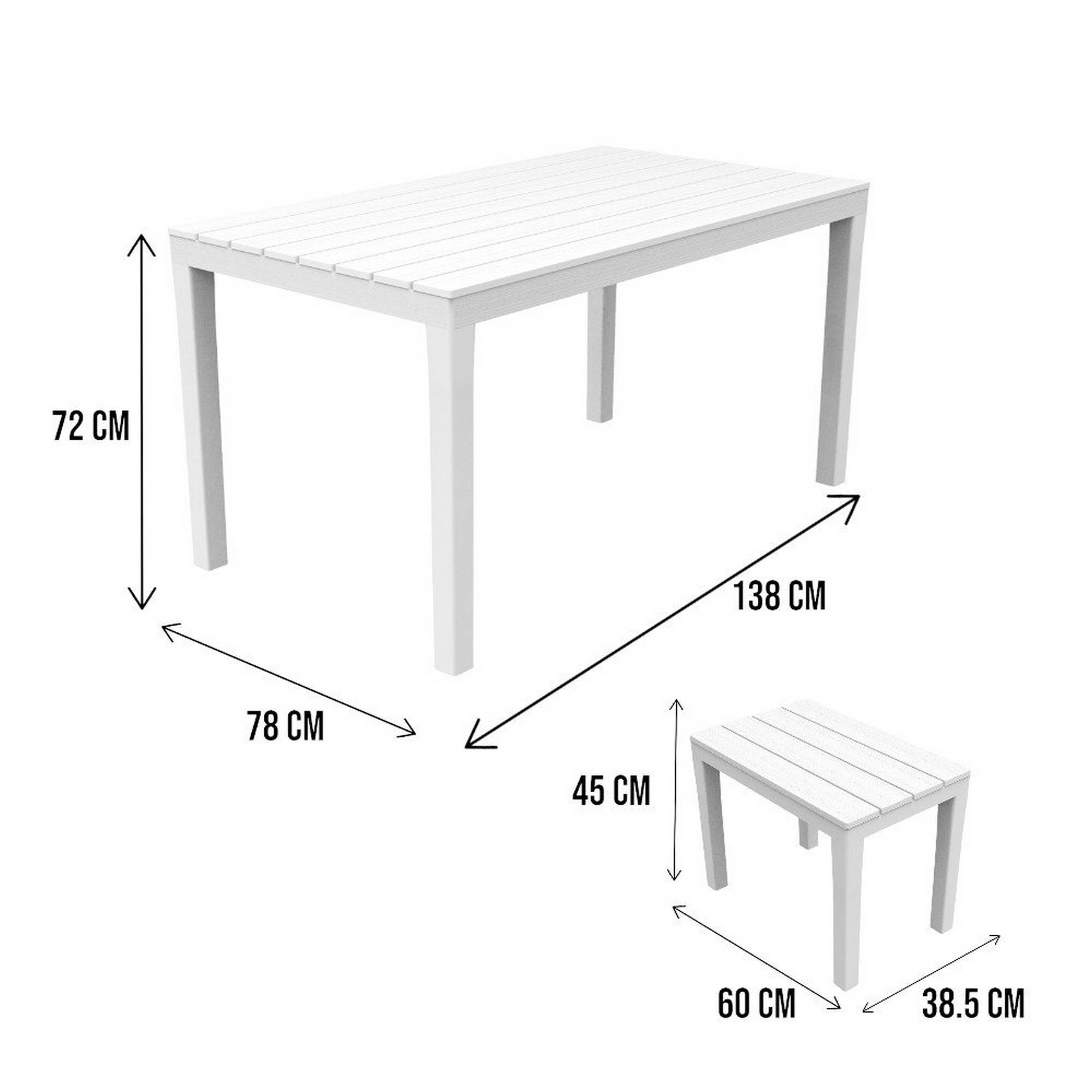 Dmora - Salon d'extérieur Dmascar, Composition de jardin avec 1 table rectangulaire et 4 bancs, Salon intérieur et extérieur de Pic Nic, Blanc - Dmora - Imagen 3