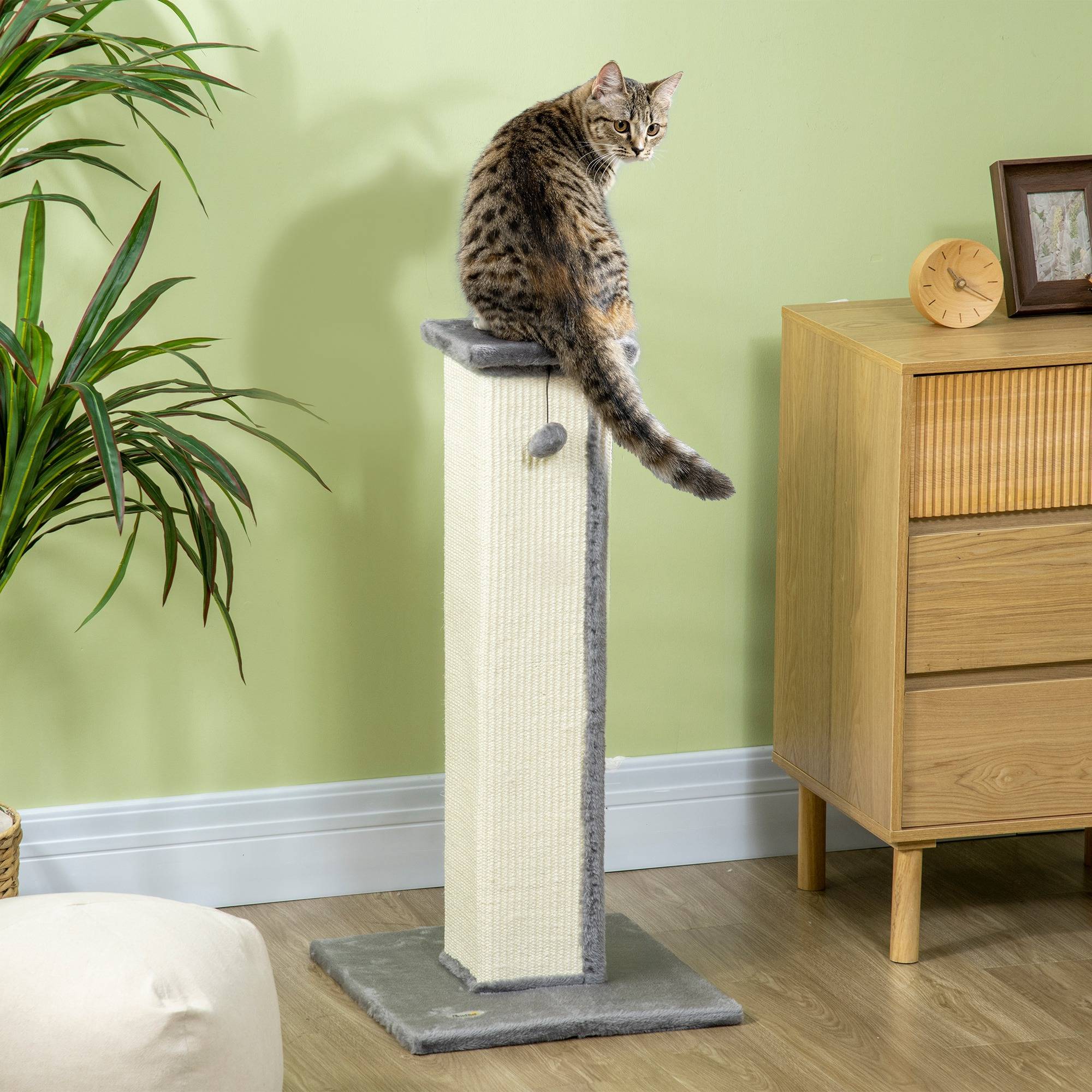 Poteau Griffoir pour Chat Haut 81 cm avec Poteau en Sisal et Balle Suspendue Gris - ComfortXL Outdoor Living - Image 4