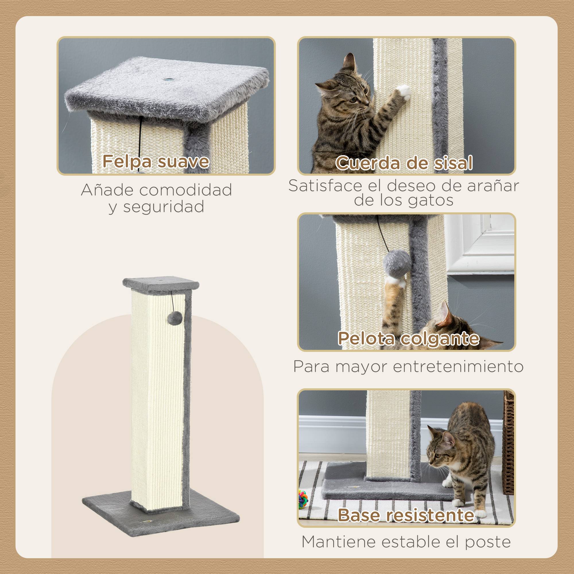 Poteau Griffoir pour Chat Haut 81 cm avec Poteau en Sisal et Balle Suspendue Gris - ComfortXL Outdoor Living - Image 7