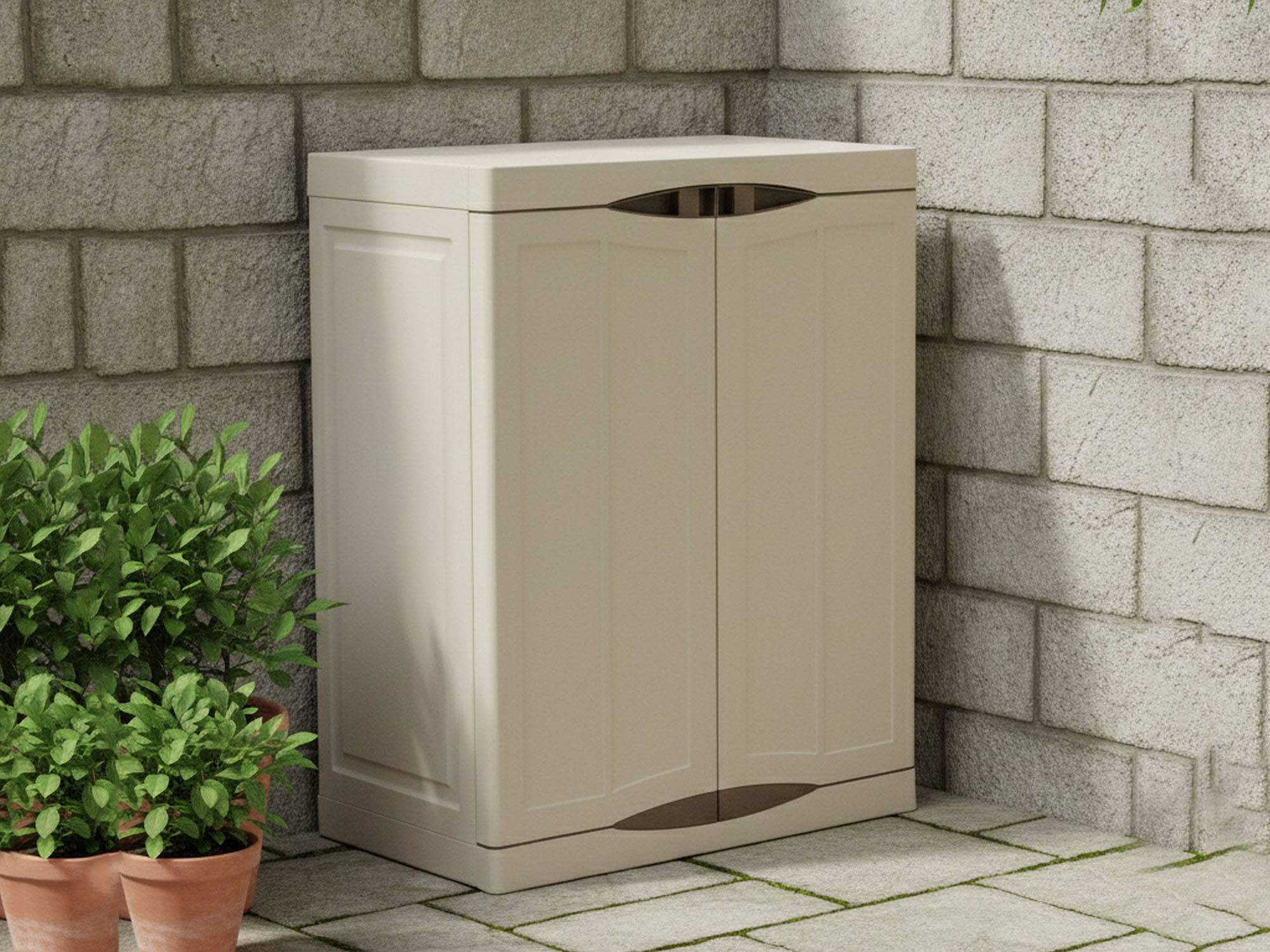 Dmora - Armoire d'extérieur Dambrosi, Armoire de balcon polyvalente, Mobilier d'extérieur avec 2 portes, Beige et Marron, 70x47h91 cm, Finition élégante - Imagen 5
