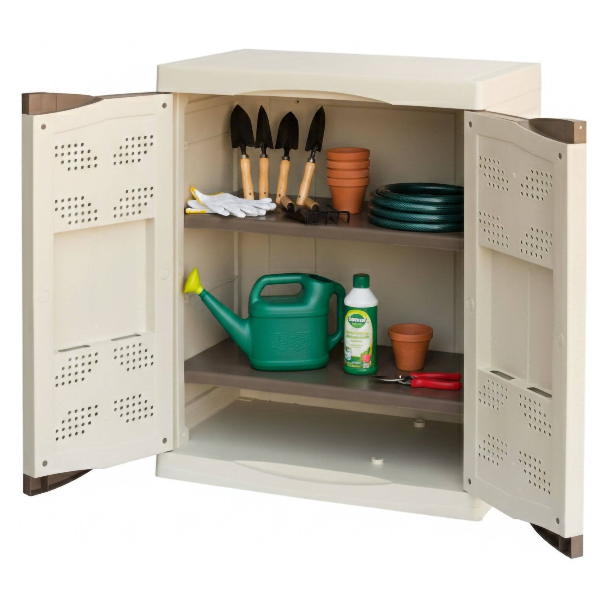 Dmora - Armoire d'extérieur Dambrosi, Armoire de balcon polyvalente, Mobilier d'extérieur avec 2 portes, Beige et Marron, 70x47h91 cm, Finition élégante - Imagen 1