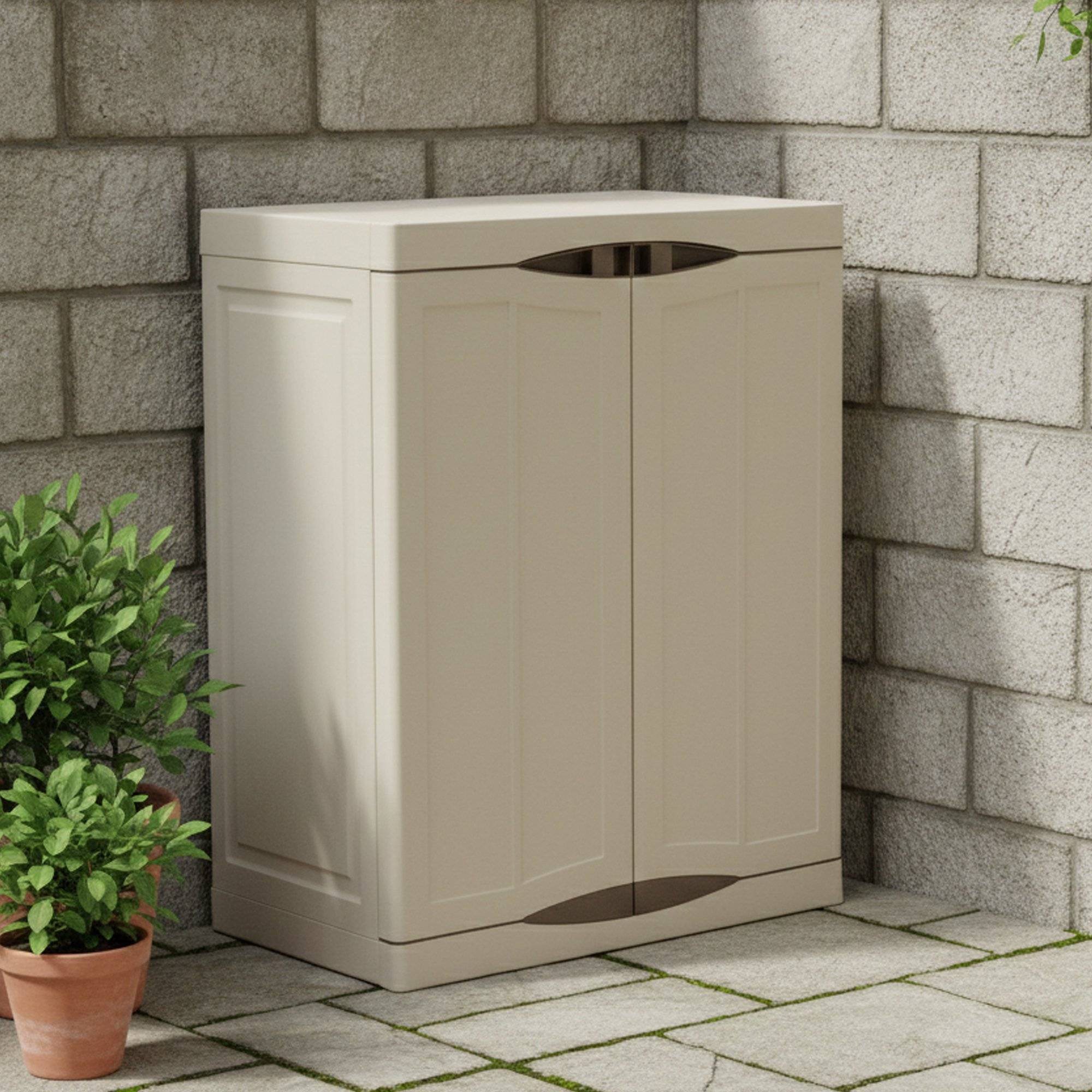 Dmora - Armoire d'extérieur Dambrosi, Armoire de balcon polyvalente, Mobilier d'extérieur avec 2 portes, Beige et Marron, 70x47h91 cm, Finition élégante - Imagen 2