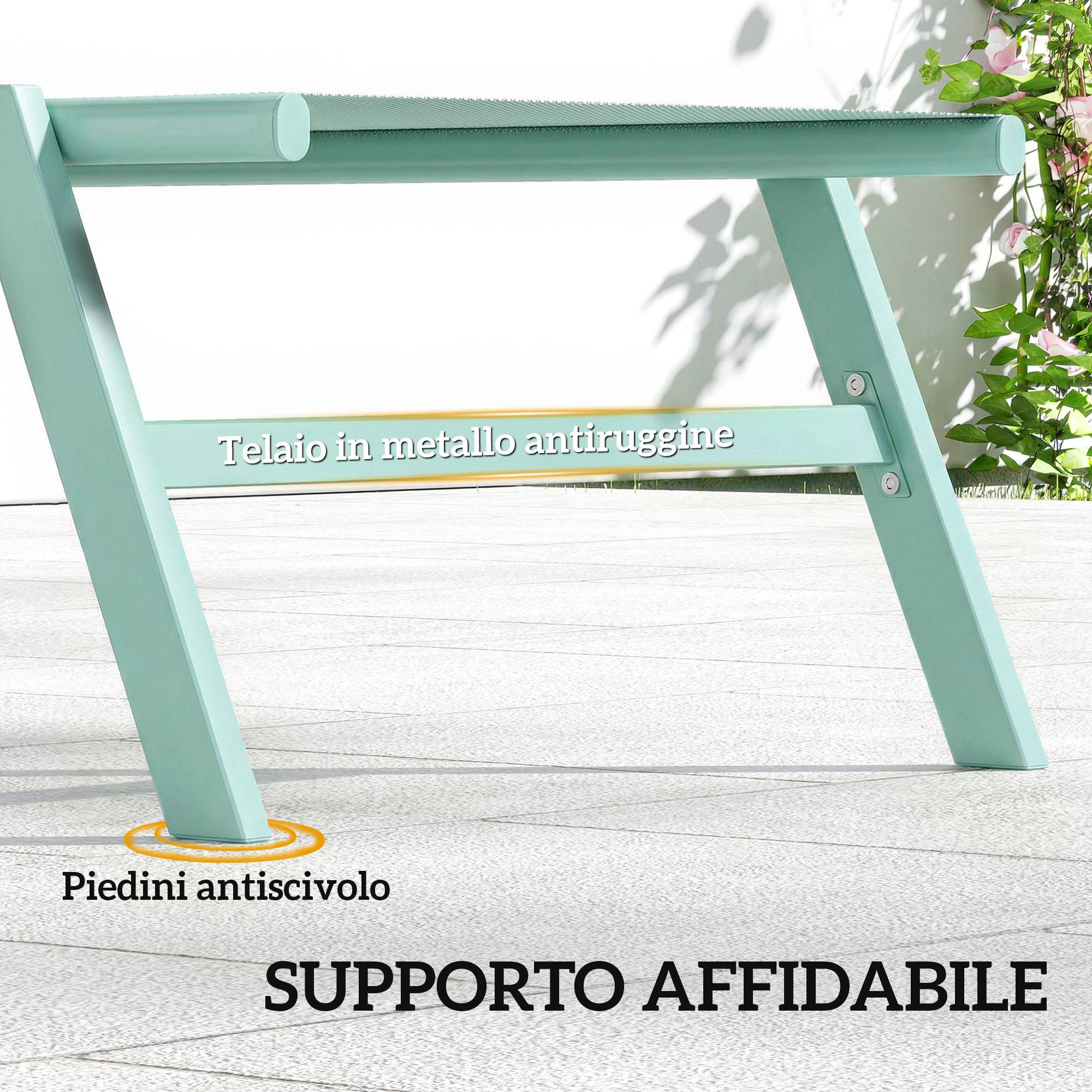 Lot de 2 transats 5 positions avec table latérale et 2 roues, métal et polyester, vert - Image 10