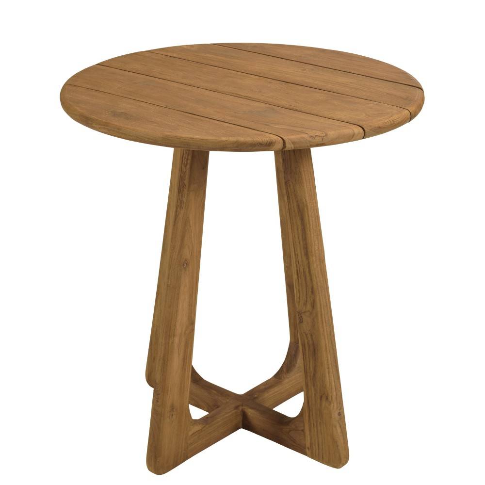 Macabane - COLINE - Table à manger de jardin ronde en bois de teck recyclé D70cm (2 COLIS) - Image 5