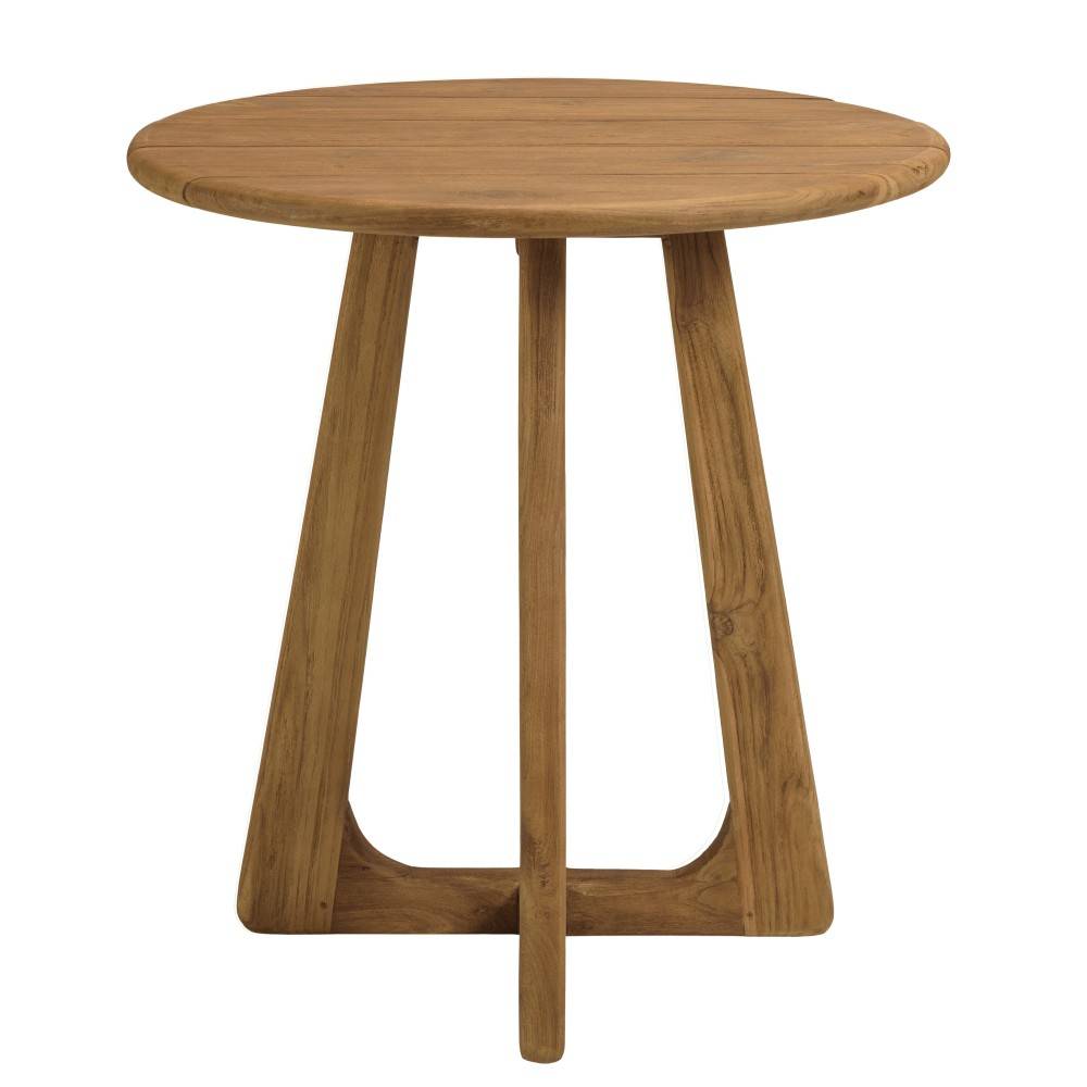 Macabane - COLINE - Table à manger de jardin ronde en bois de teck recyclé D70cm (2 COLIS) - Image 6