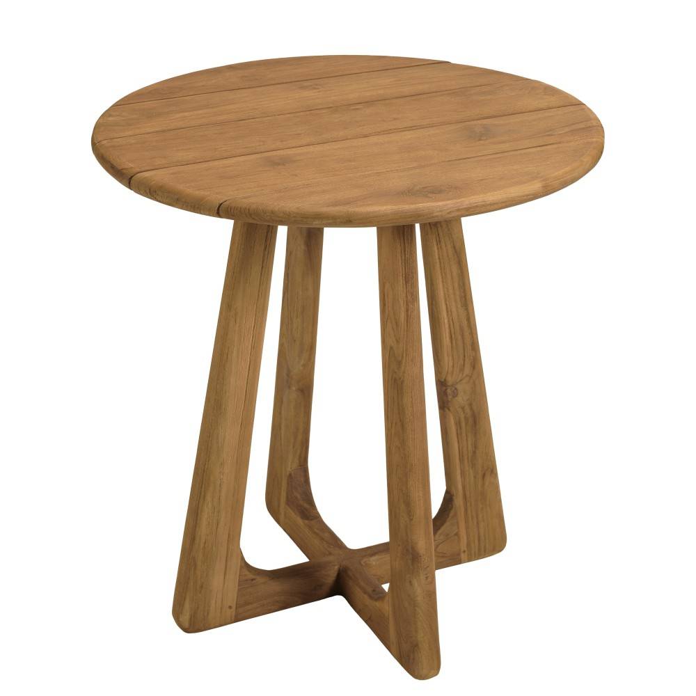 Macabane - COLINE - Table à manger de jardin ronde en bois de teck recyclé D70cm (2 COLIS) - Image 1