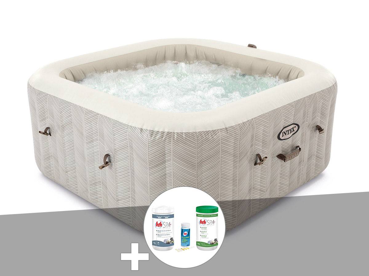 Kit spa gonflable Intex PureSpa Chevron carré Bulles 6 places + Kit de traitement brome