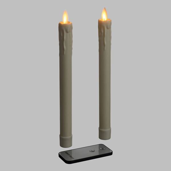 Lotti - Jeu de 2 chandelles lumineuses led en cire ivoire avec gouttes flamme 3D H23cm blanc chaud télécommande Lotti - Imagen 4